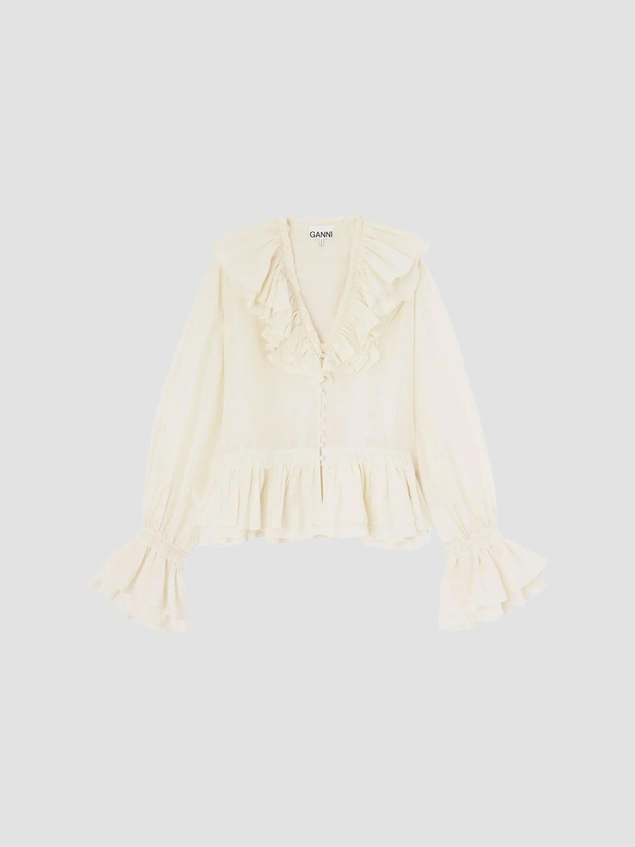 Ganni Women's Ruffled Silk-Blend Blouse