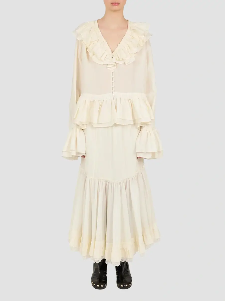 Ganni Women's Ruffled Silk-Blend Blouse | Thumbnail 2 Ganni Women's Ruffled Silk-Blend Blouse | Thumbnail 2