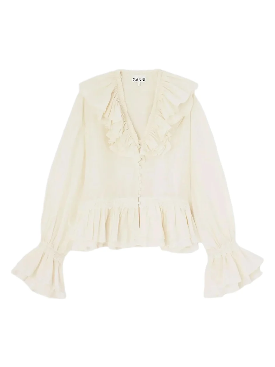 Women's Ruffled Silk-Blend Blouse