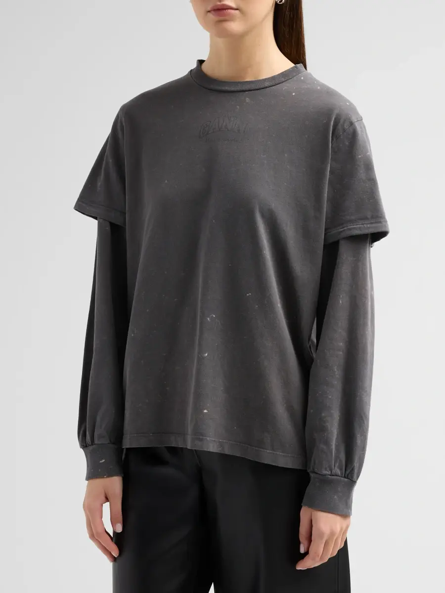 Ganni Women's Heavy Jersey Double Sleeve Cotton Top | Thumbnail 4