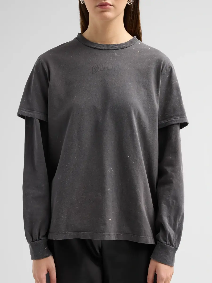 Ganni Women's Heavy Jersey Double Sleeve Cotton Top | Thumbnail 5