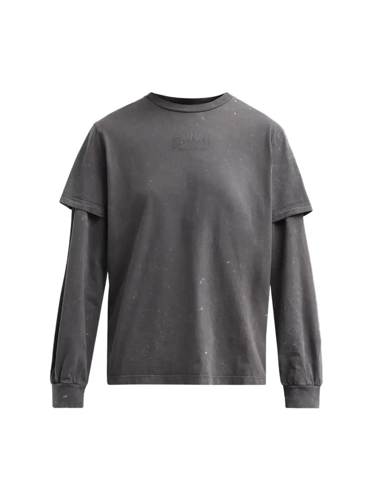 Ganni Women's Heavy Jersey Double Sleeve Cotton Top