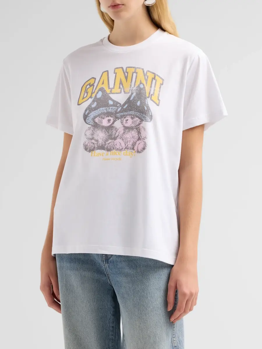 Ganni Women's Teddy Mushrooms Relaxed Crewneck T-Shirt | Thumbnail 4