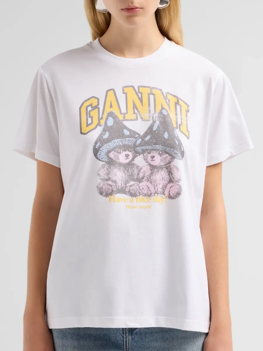 Ganni Women's Teddy Mushrooms Relaxed Crewneck T-Shirt | Thumbnail 5