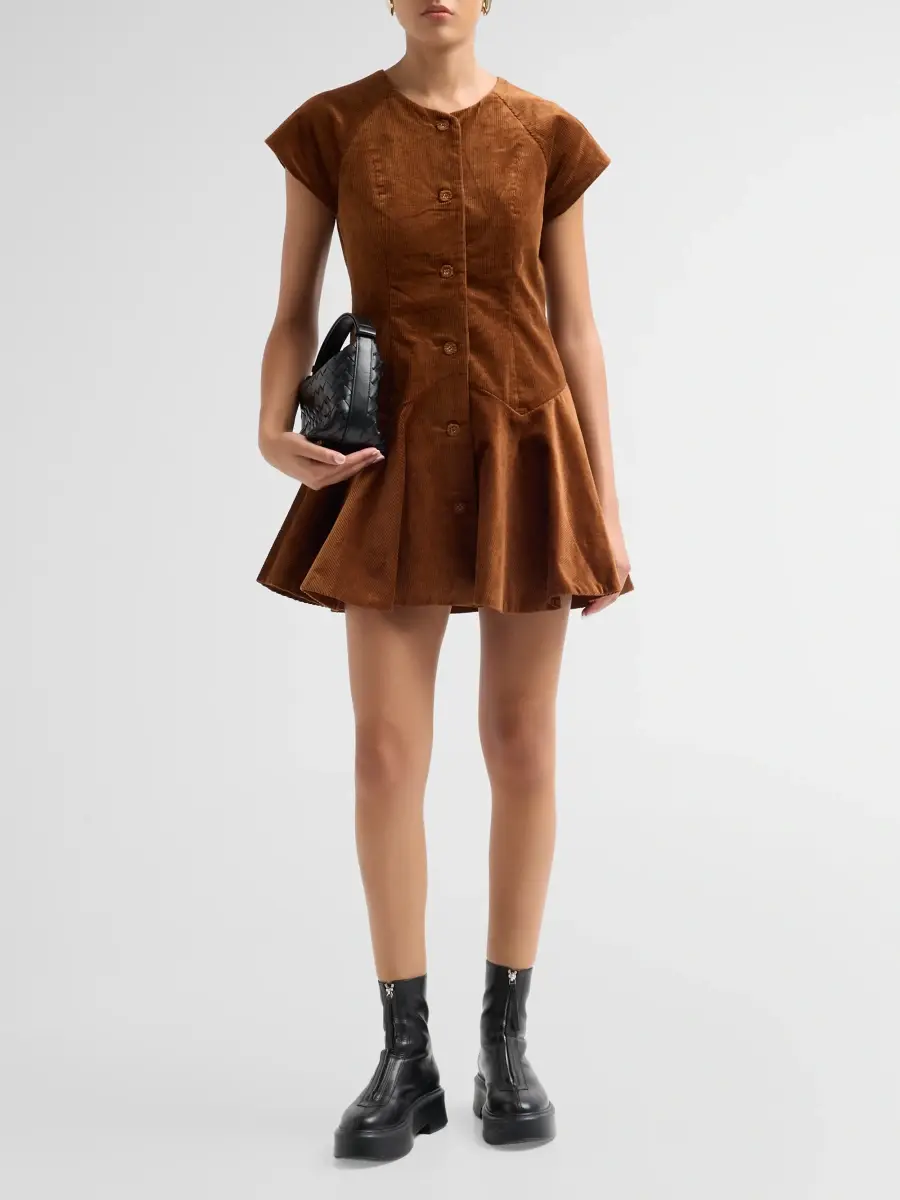 Ganni Women's Corduroy Button-Front Mini Dress | Thumbnail 2 Ganni Women's Corduroy Button-Front Mini Dress | Thumbnail 2