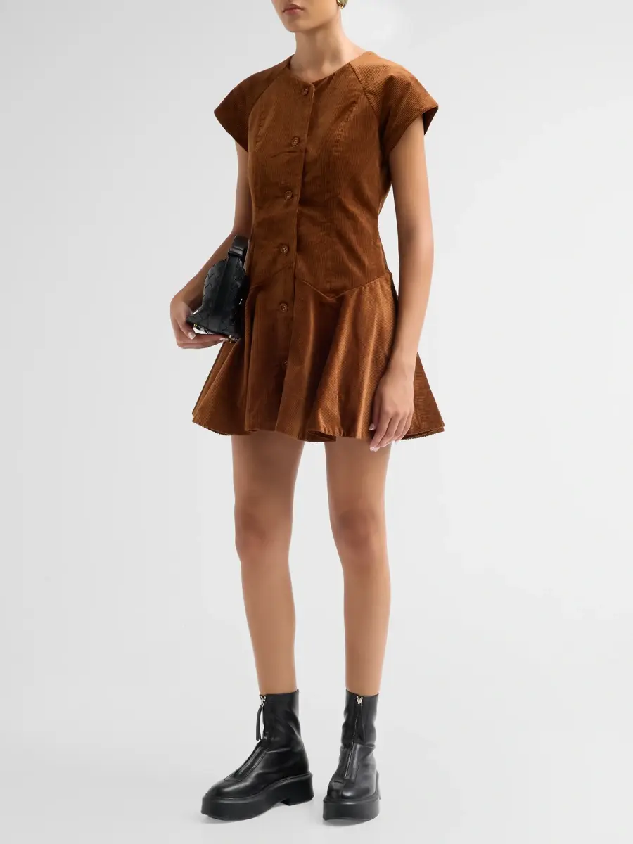 Ganni Women's Corduroy Button-Front Mini Dress | Thumbnail 4 Ganni Women's Corduroy Button-Front Mini Dress | Thumbnail 4