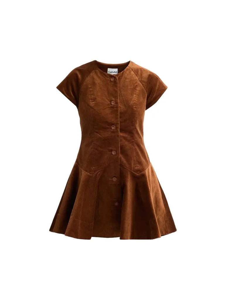 Ganni Women's Corduroy Button-Front Mini Dress