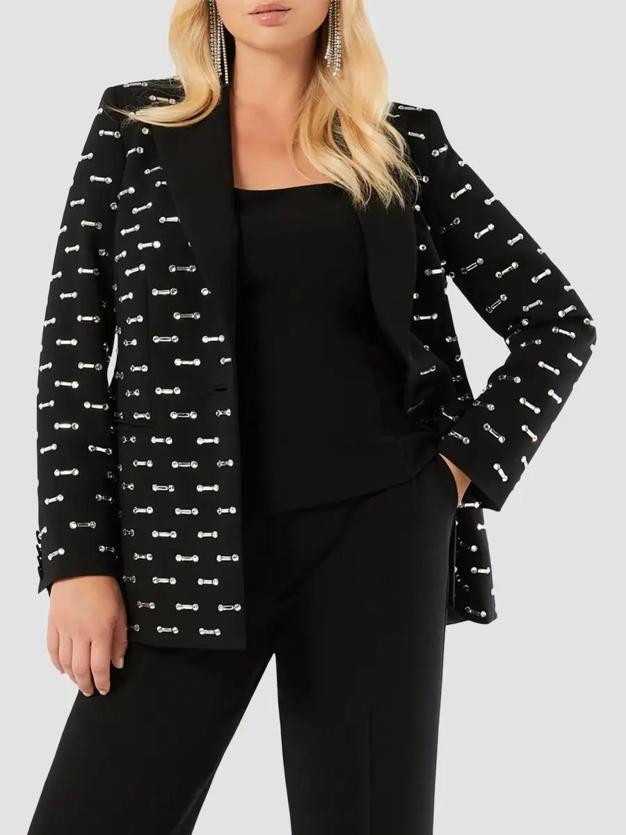 Marina Rinaldi Women's Rhinestone Detail Cady Blazer Jacket | Thumbnail 3 Marina Rinaldi Women's Rhinestone Detail Cady Blazer Jacket | Thumbnail 3