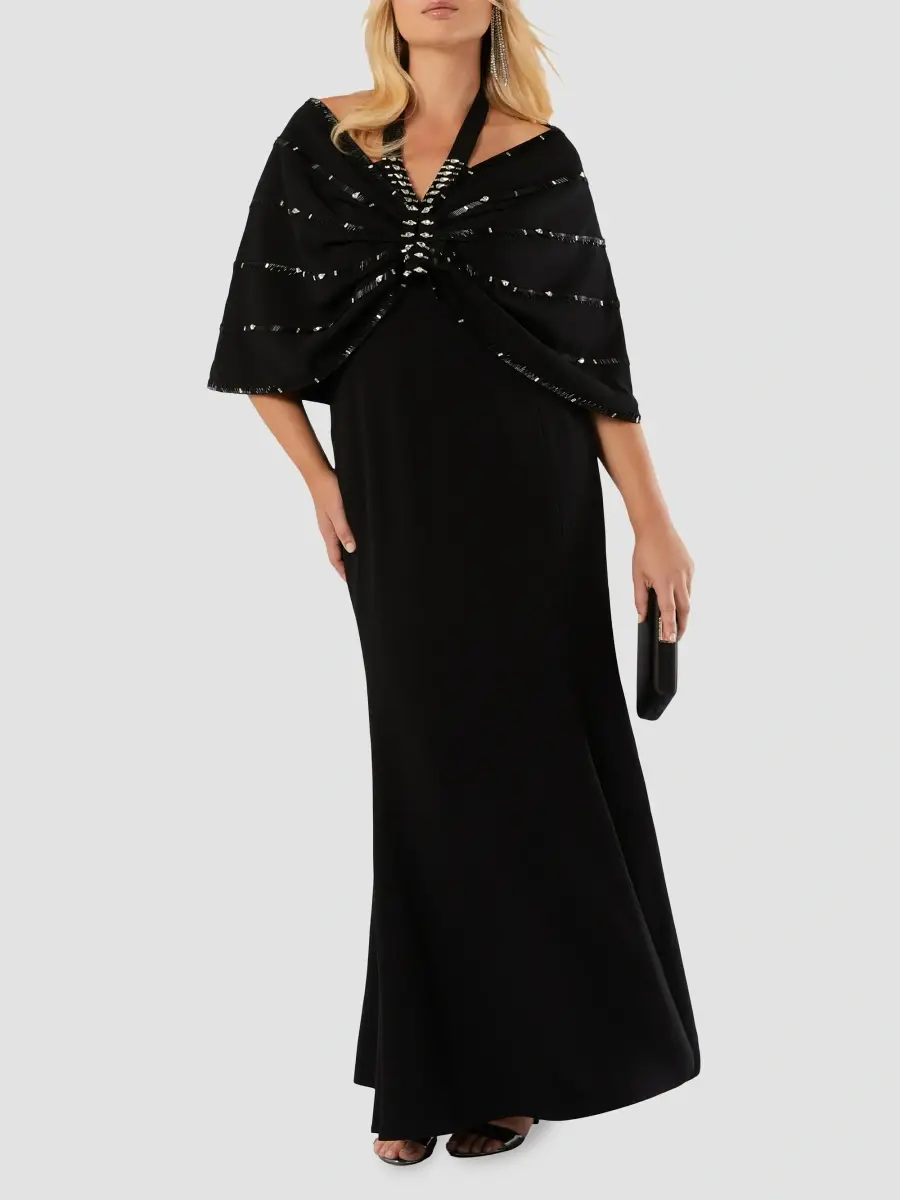 Marina Rinaldi Women's Embroidered Cady Dress and Cape | Thumbnail 3 Marina Rinaldi Women's Embroidered Cady Dress and Cape | Thumbnail 3