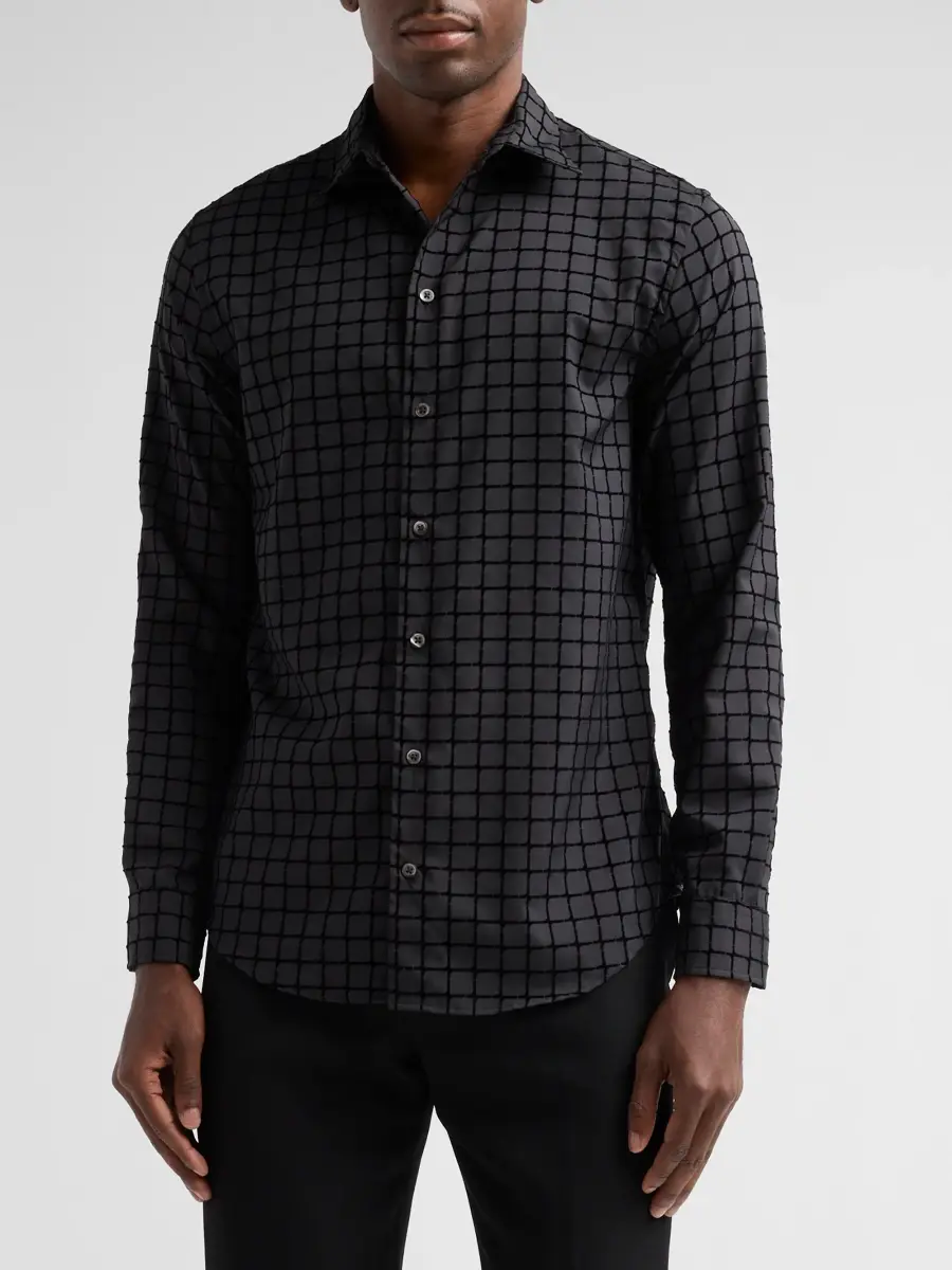 Emporio Armani Men's Flocked Micro Box Sport Shirt | Thumbnail 4 Emporio Armani Men's Flocked Micro Box Sport Shirt | Thumbnail 4
