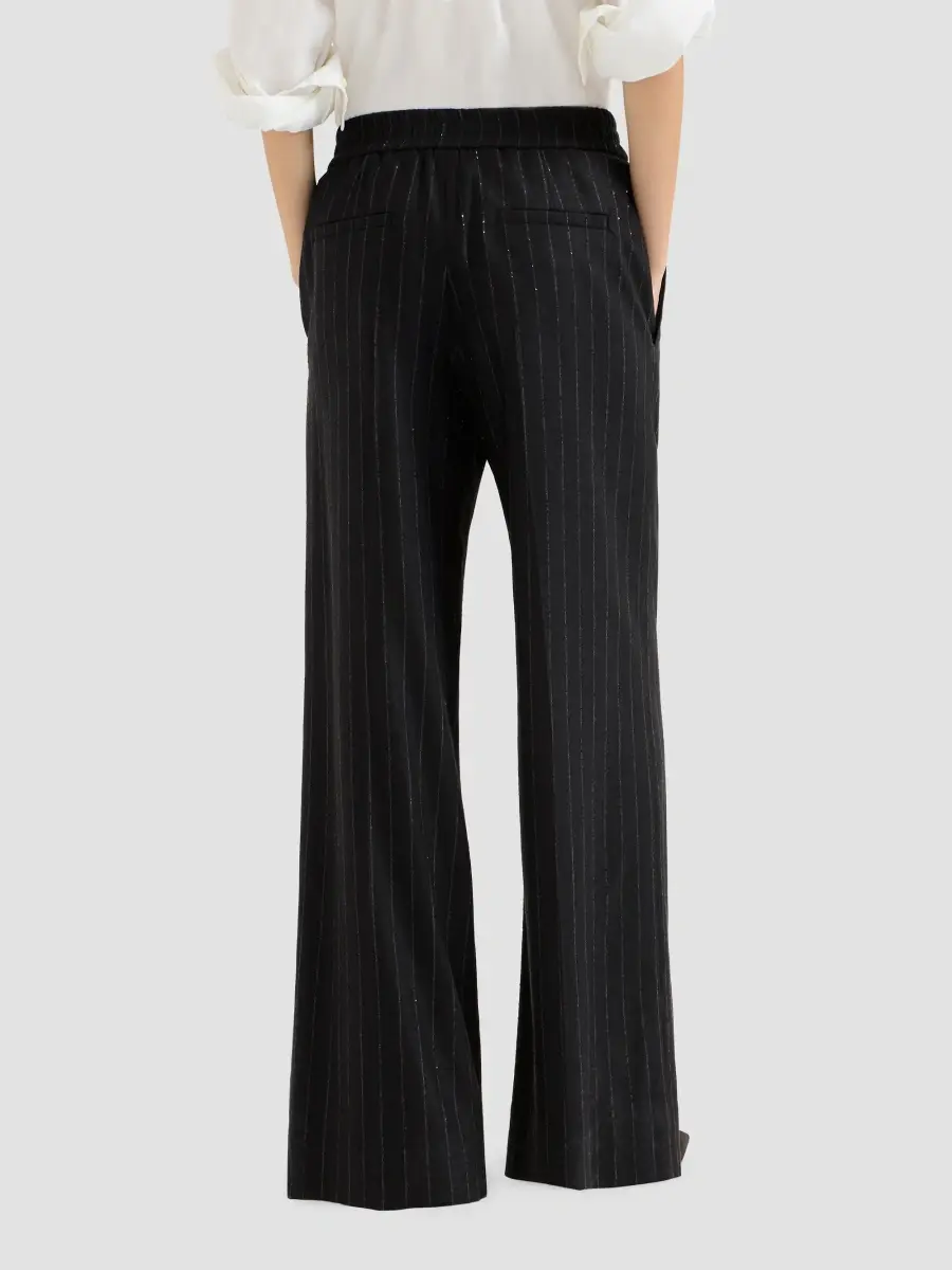 Brunello Cucinelli Women's Comfort Virgin Wool Dazzling Chalk Stripe Loose Track Trousers | Thumbnail 4 Brunello Cucinelli Women's Comfort Virgin Wool Dazzling Chalk Stripe Loose Track Trousers | Thumbnail 4