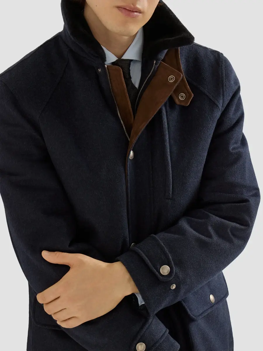 Brunello Cucinelli Men's Bonded Cashmere Beaver Cloth Field Jacket | Thumbnail 5 Brunello Cucinelli Men's Bonded Cashmere Beaver Cloth Field Jacket | Thumbnail 5