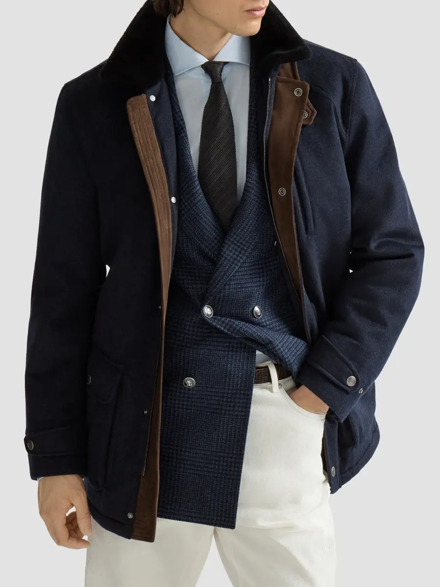Brunello Cucinelli Men's Bonded Cashmere Beaver Cloth Field Jacket | Thumbnail 6 Brunello Cucinelli Men's Bonded Cashmere Beaver Cloth Field Jacket | Thumbnail 6