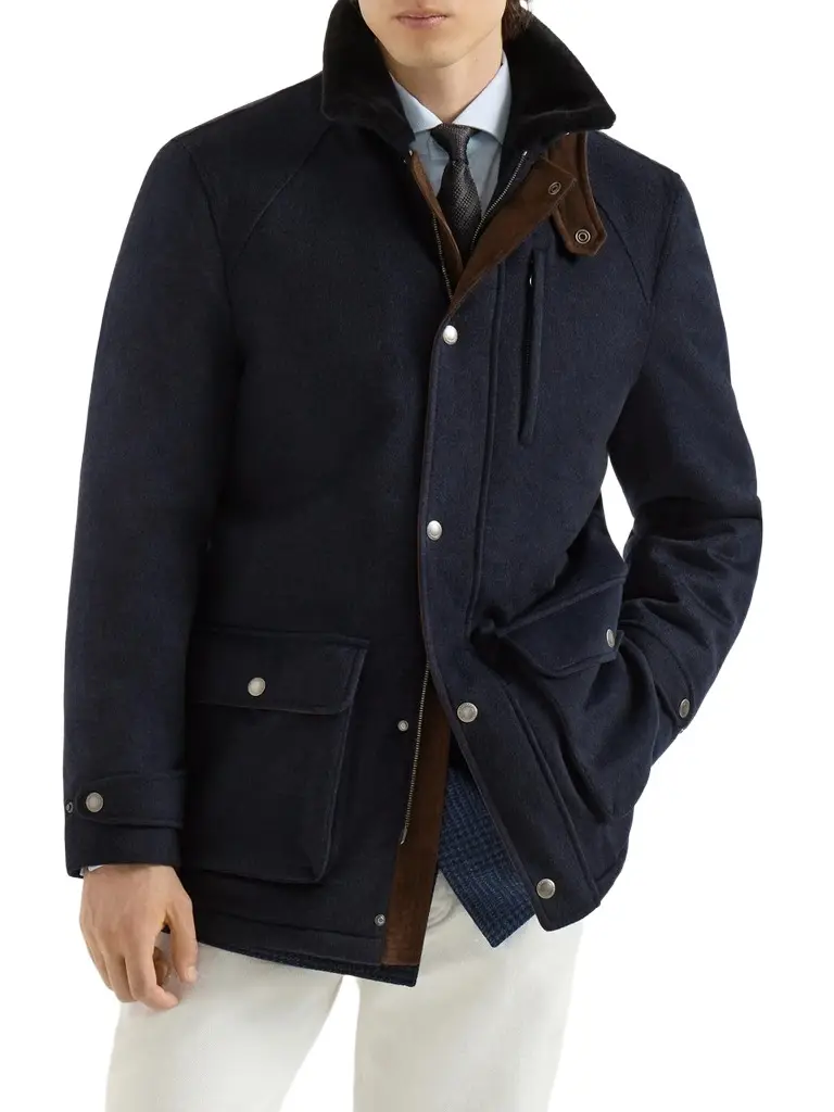 Brunello Cucinelli Men's Bonded Cashmere Beaver Cloth Field Jacket