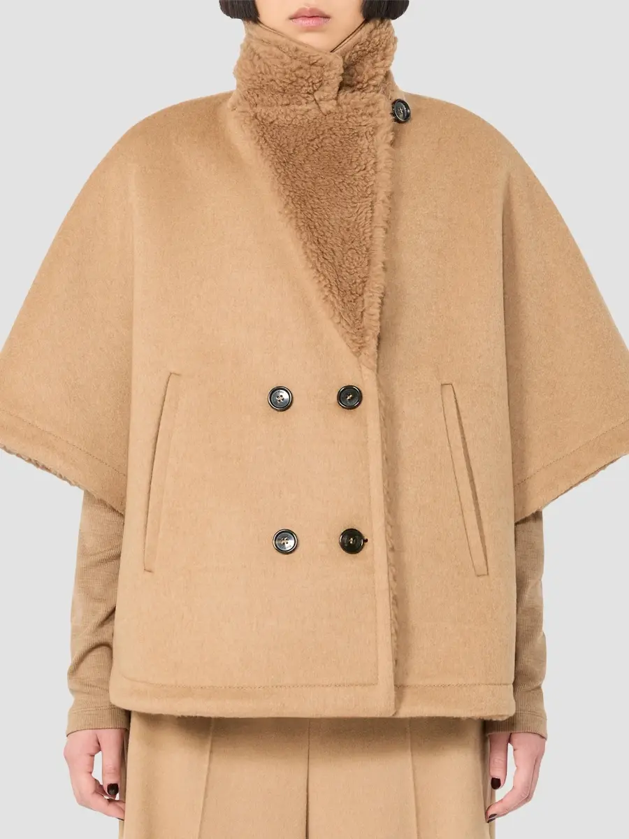 Max Mara Women's Camel and Teddy Reversible Cape | Thumbnail 5 Max Mara Women's Camel and Teddy Reversible Cape | Thumbnail 5
