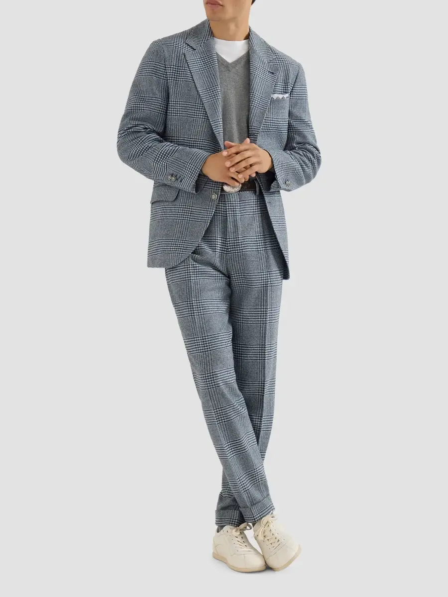 Brunello Cucinelli Men's Comfort Wool and Cashmere Prince of Wales Flannel Deconstructed Blazer | Thumbnail 2