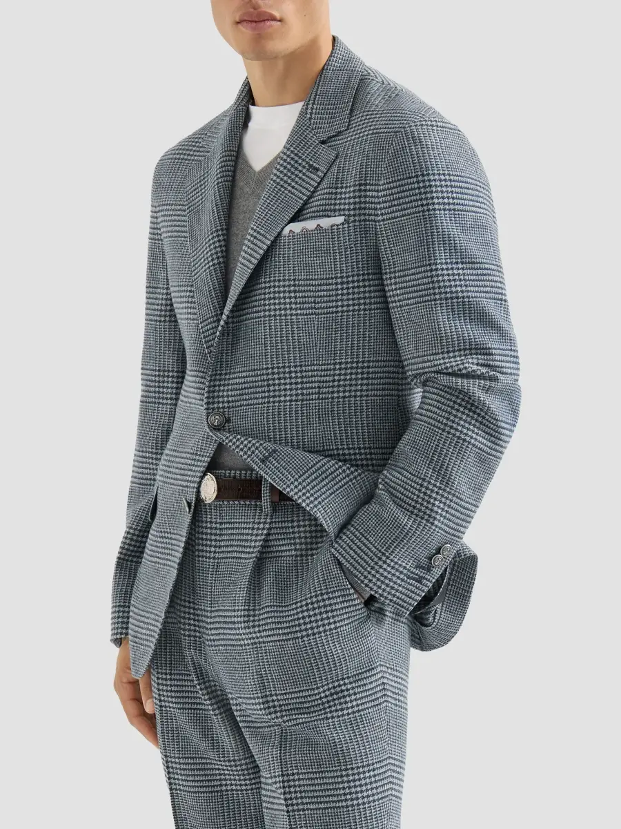 Brunello Cucinelli Men's Comfort Wool and Cashmere Prince of Wales Flannel Deconstructed Blazer | Thumbnail 3