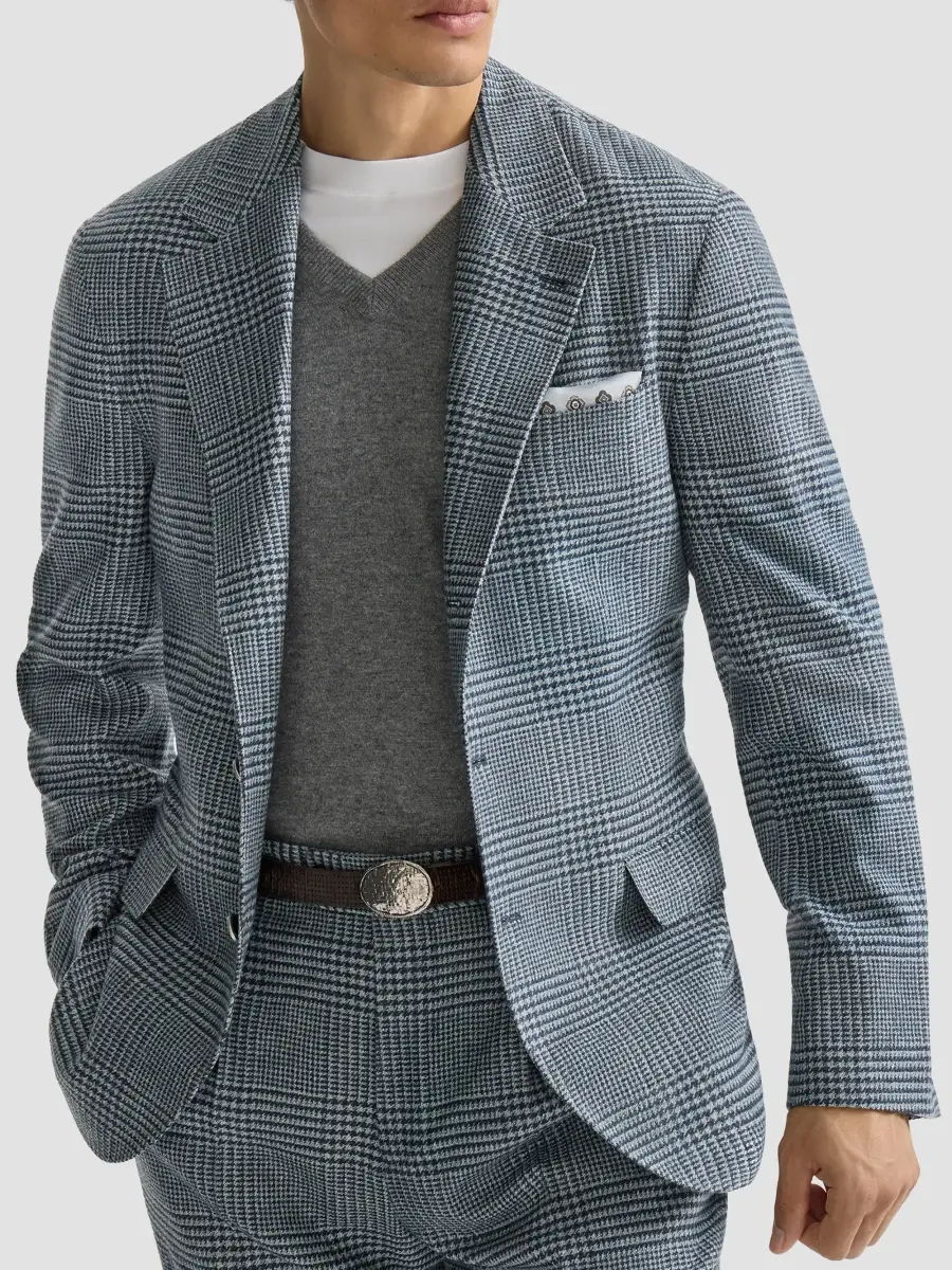 Brunello Cucinelli Men's Comfort Wool and Cashmere Prince of Wales Flannel Deconstructed Blazer | Thumbnail 4