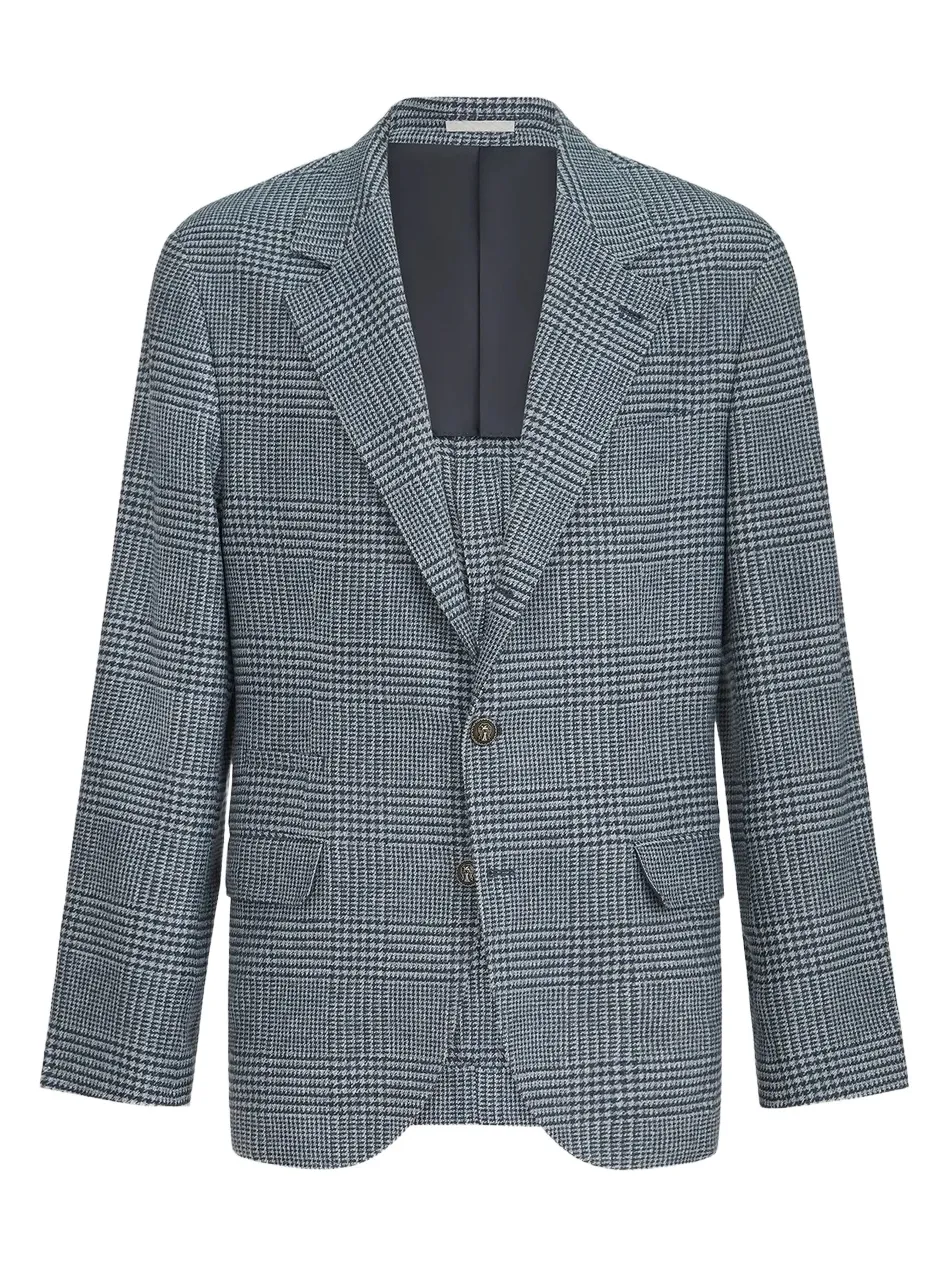 Men's Comfort Wool and Cashmere Prince of Wales Flannel Deconstructed Blazer Men's Comfort Wool and Cashmere Prince of Wales Flannel Deconstructed Blazer