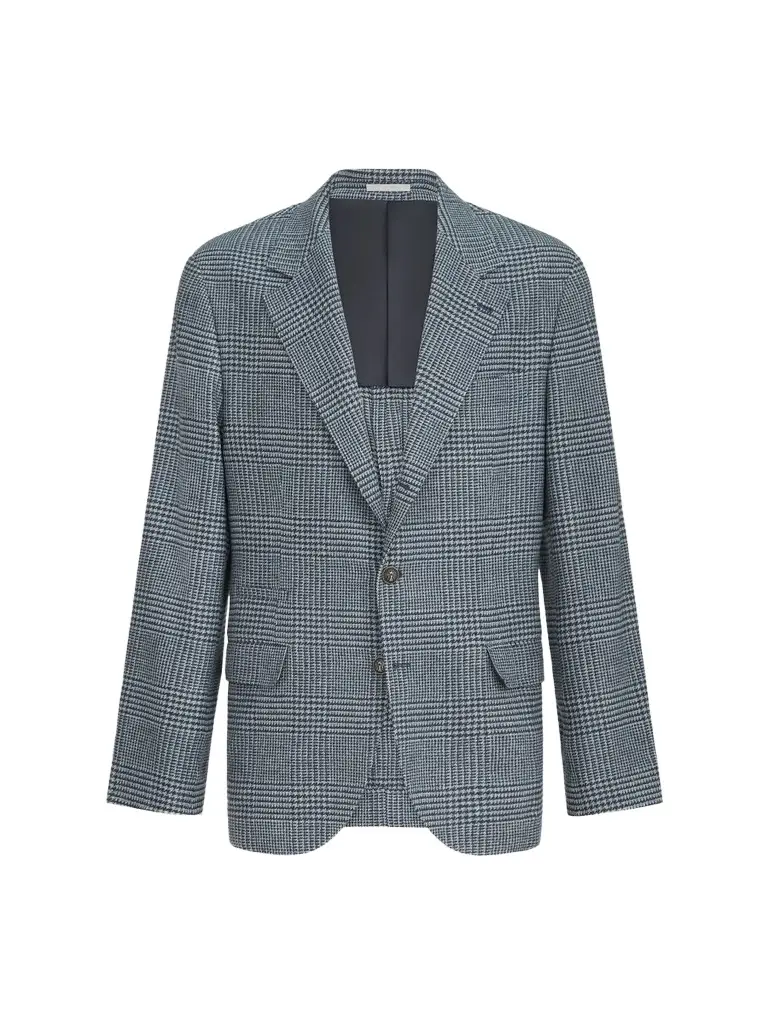 Brunello Cucinelli Men's Comfort Wool and Cashmere Prince of Wales Flannel Deconstructed Blazer