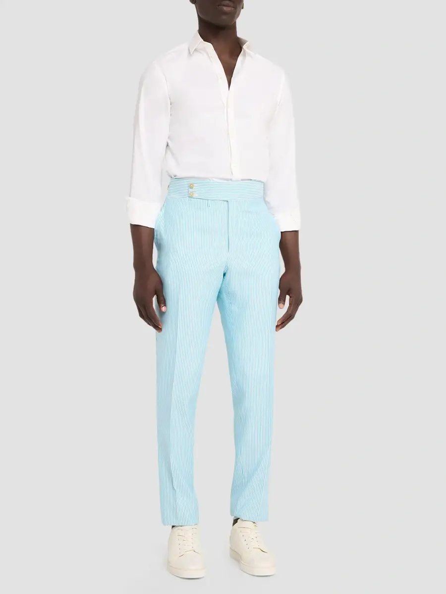Isaia Men's Seersucker Cotton-Silk Trousers | Thumbnail 2 Isaia Men's Seersucker Cotton-Silk Trousers | Thumbnail 2