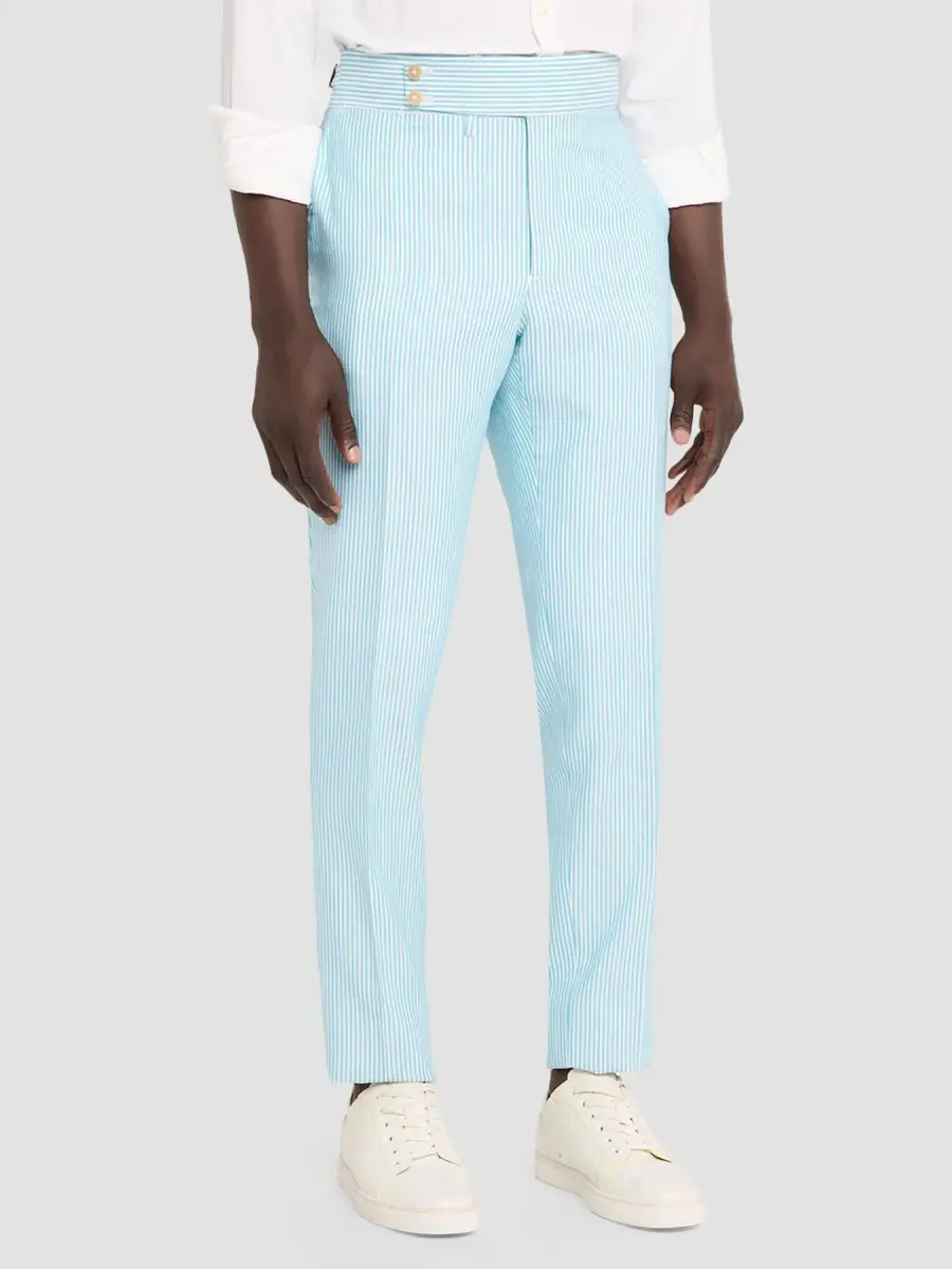 Isaia Men's Seersucker Cotton-Silk Trousers | Thumbnail 4 Isaia Men's Seersucker Cotton-Silk Trousers | Thumbnail 4