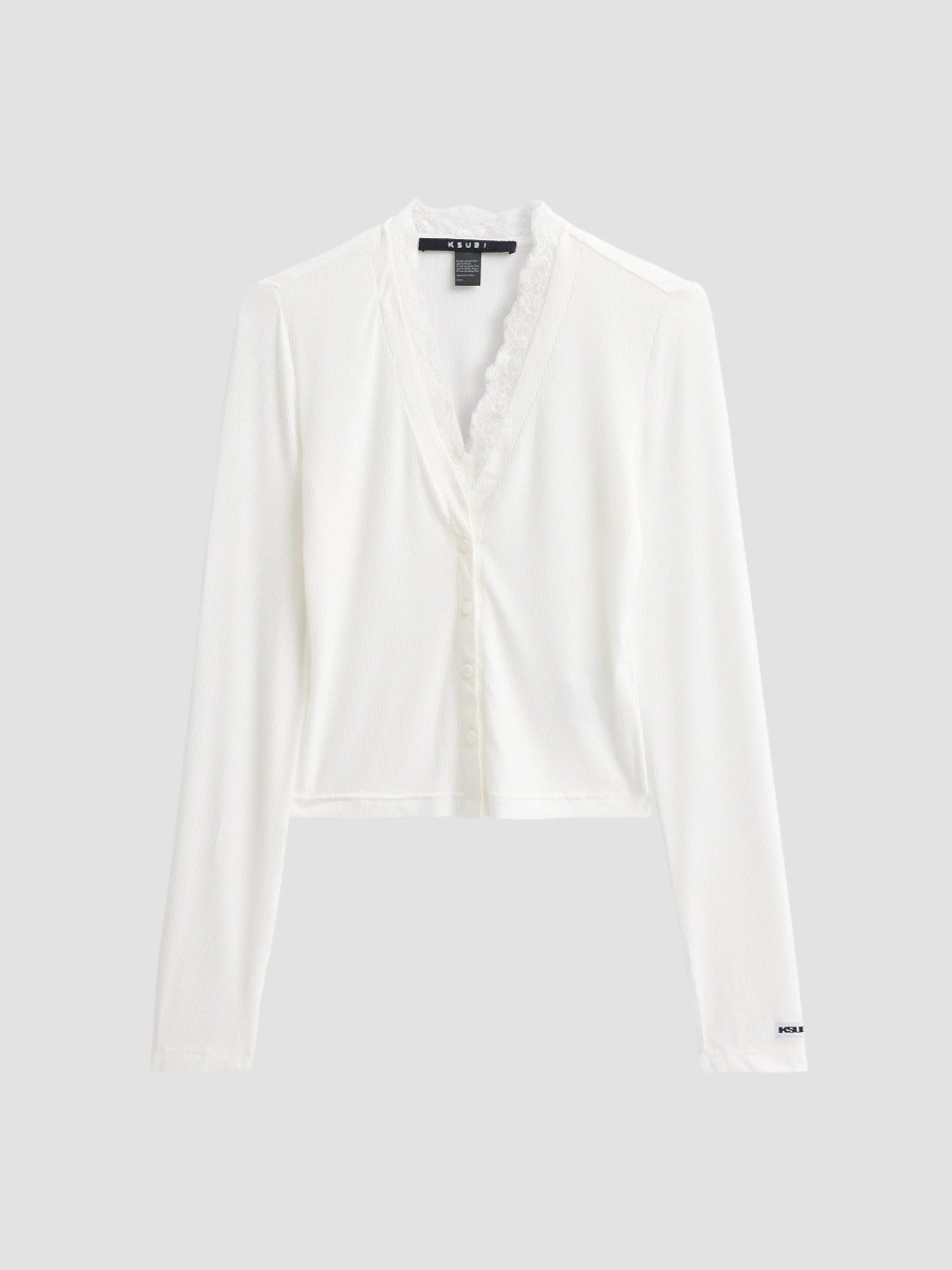 Ksubi Women's Mira Fitted Lace-Trim Long-Sleeve Top