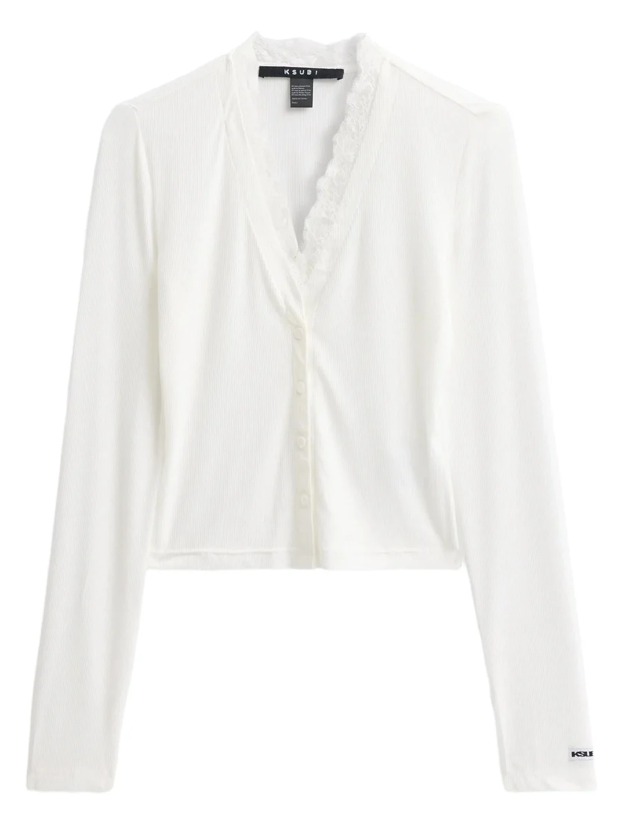 Ksubi Women's Mira Fitted Lace-Trim Long-Sleeve Top