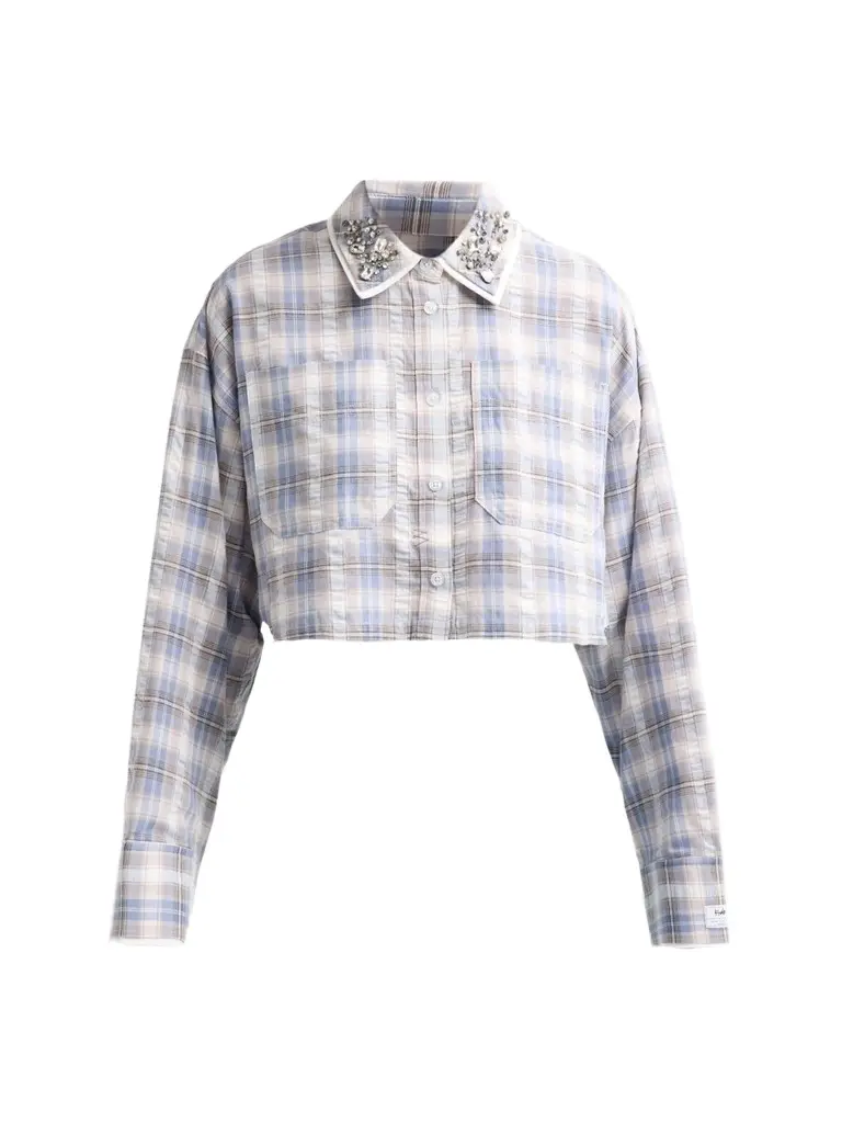 Ksubi Women's Balter Embellished Plaid Cotton Crop Shirt
