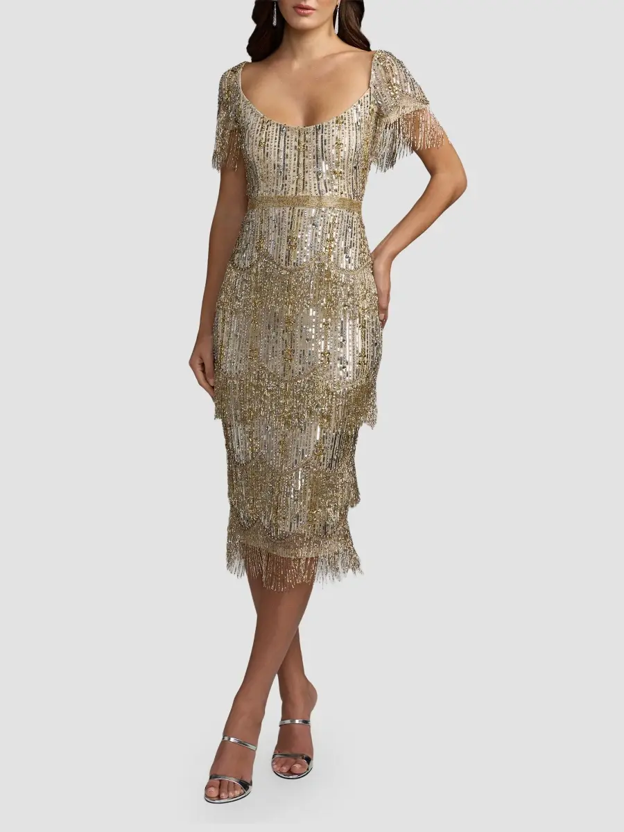Mac Duggal Women's Fringed Beaded Sheath Midi Dress | Thumbnail 2