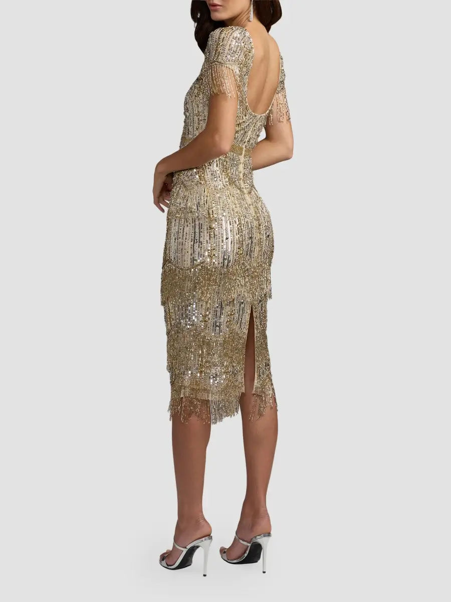 Mac Duggal Women's Fringed Beaded Sheath Midi Dress | Thumbnail 3