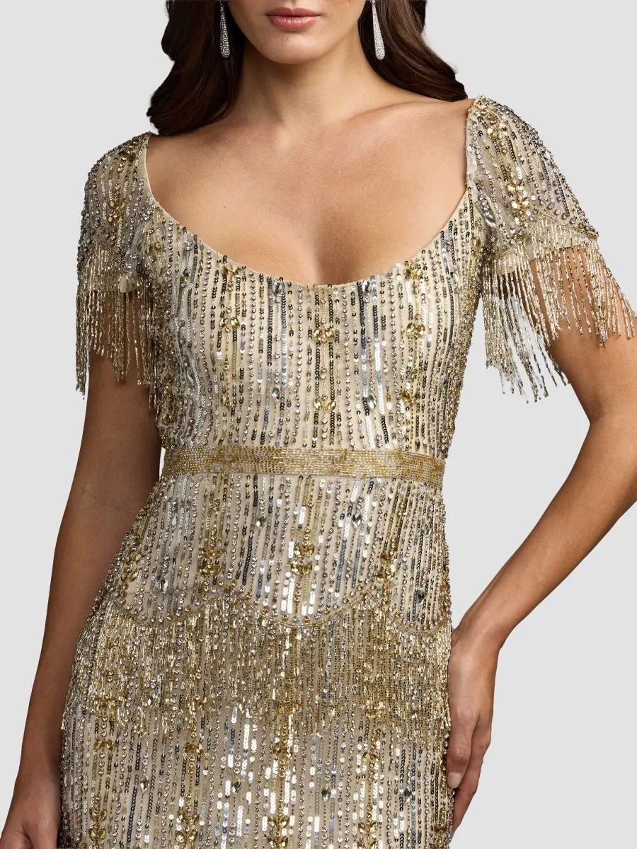 Mac Duggal Women's Fringed Beaded Sheath Midi Dress | Thumbnail 4