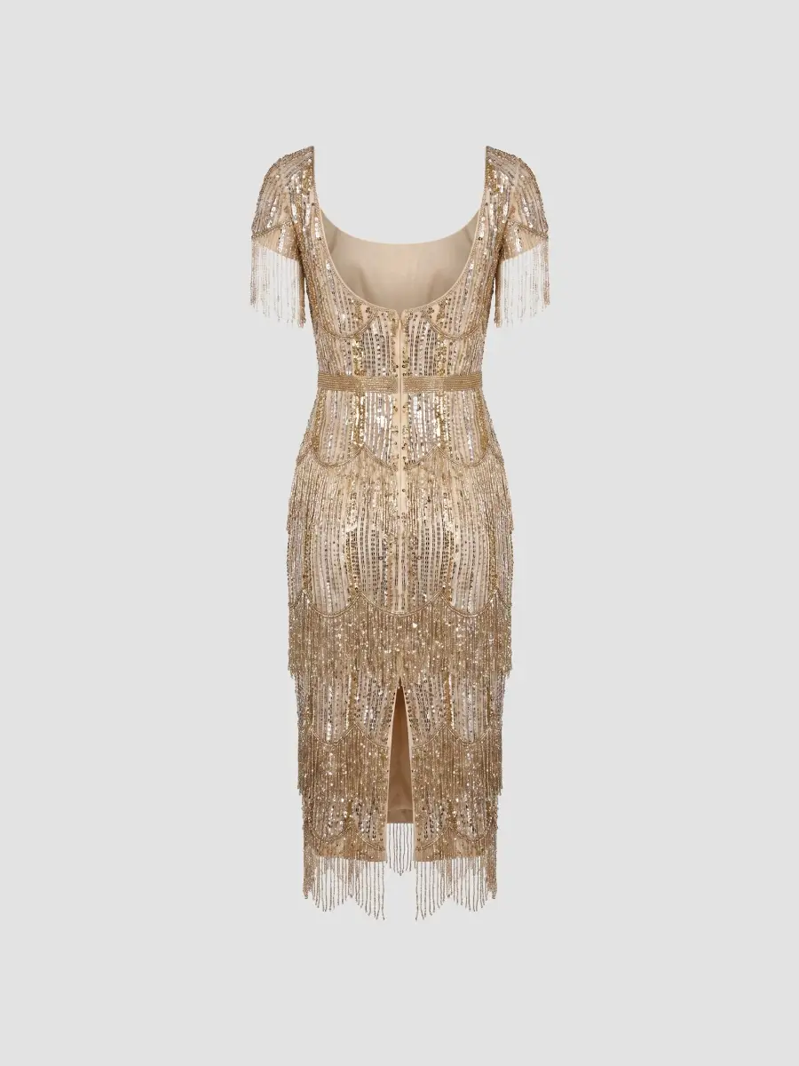 Mac Duggal Women's Fringed Beaded Sheath Midi Dress | Thumbnail 5