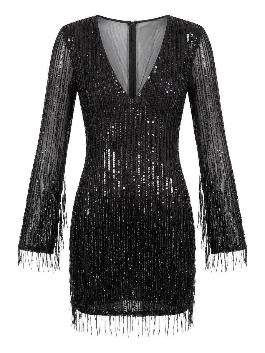Women's Sequined Fringed Mini Dress