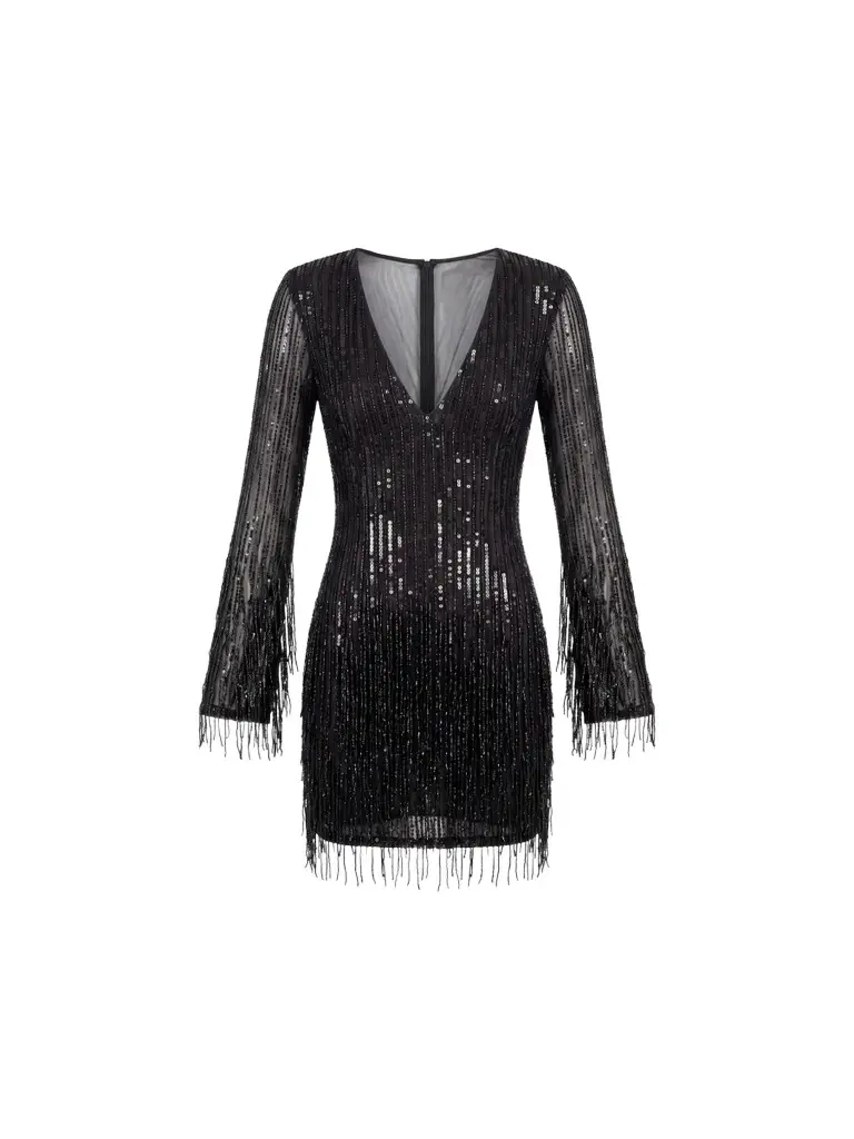 Mac Duggal Women's Sequined Fringed Mini Dress