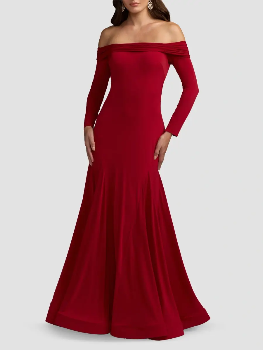 Mac Duggal Women's Jersey Off-The-Shoulder Long-Sleeve Trumpet Gown | Thumbnail 2 Mac Duggal Women's Jersey Off-The-Shoulder Long-Sleeve Trumpet Gown | Thumbnail 2
