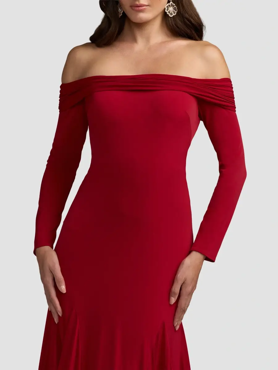Mac Duggal Women's Jersey Off-The-Shoulder Long-Sleeve Trumpet Gown | Thumbnail 4 Mac Duggal Women's Jersey Off-The-Shoulder Long-Sleeve Trumpet Gown | Thumbnail 4