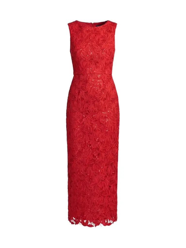 Mac Duggal Women's Lace Leather Sleeveless Dress