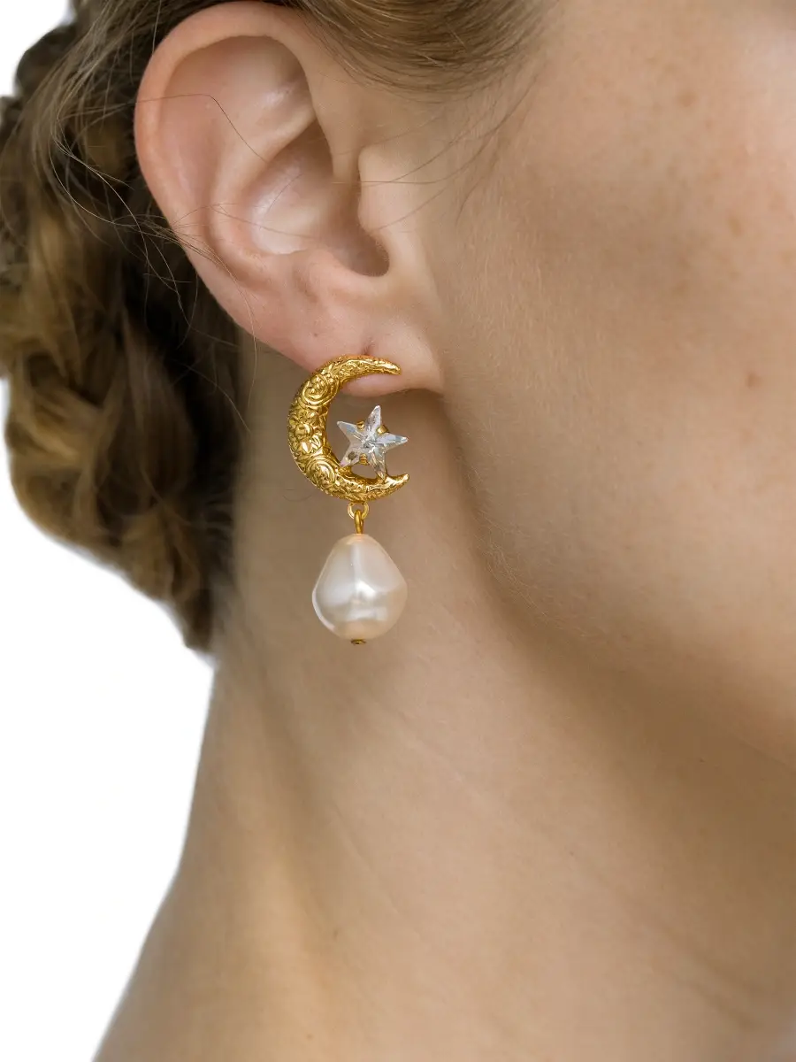 Jennifer Behr Women's Lune 24K Gold-Plated, Crystal & Glass Pearl Crescent Moon Drop Earrings | Thumbnail 2 Jennifer Behr Women's Lune 24K Gold-Plated, Crystal & Glass Pearl Crescent Moon Drop Earrings | Thumbnail 2