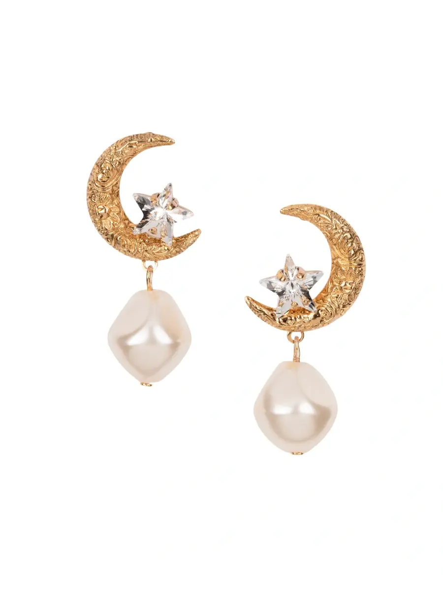 Jennifer Behr Women's Lune 24K Gold-Plated, Crystal & Glass Pearl Crescent Moon Drop Earrings