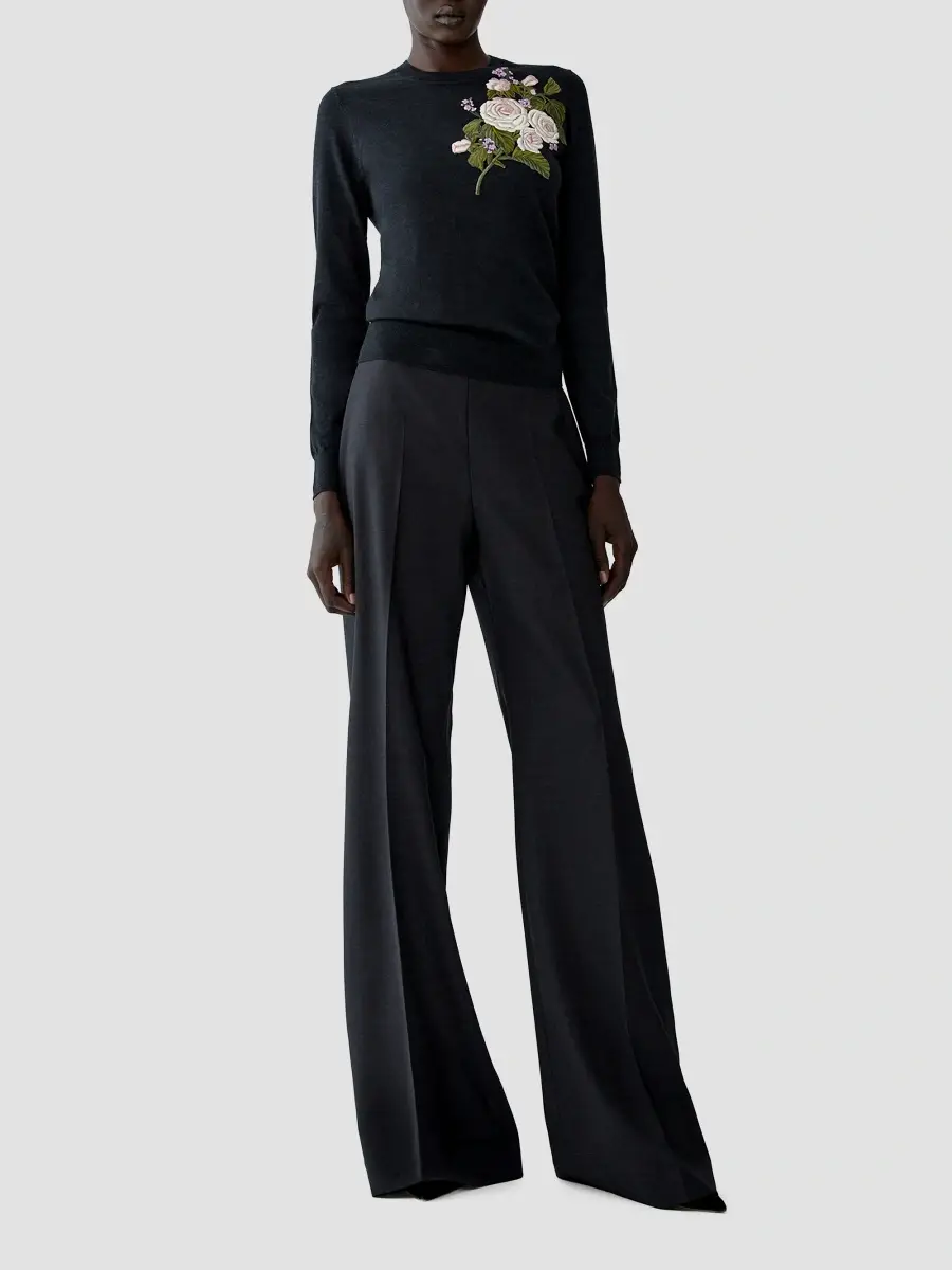 Carolina Herrera Women's Chalet Floral-Embroidered Wool Sweater | Thumbnail 2 Carolina Herrera Women's Chalet Floral-Embroidered Wool Sweater | Thumbnail 2