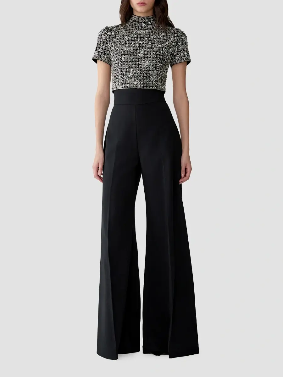 Carolina Herrera Women's Chalet Embellished Short-Sleeve Crop Top | Thumbnail 2 Carolina Herrera Women's Chalet Embellished Short-Sleeve Crop Top | Thumbnail 2