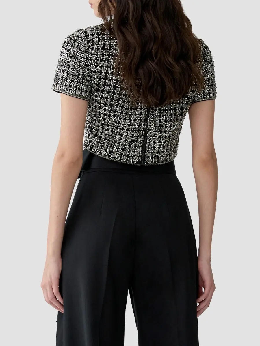 Carolina Herrera Women's Chalet Embellished Short-Sleeve Crop Top | Thumbnail 3 Carolina Herrera Women's Chalet Embellished Short-Sleeve Crop Top | Thumbnail 3