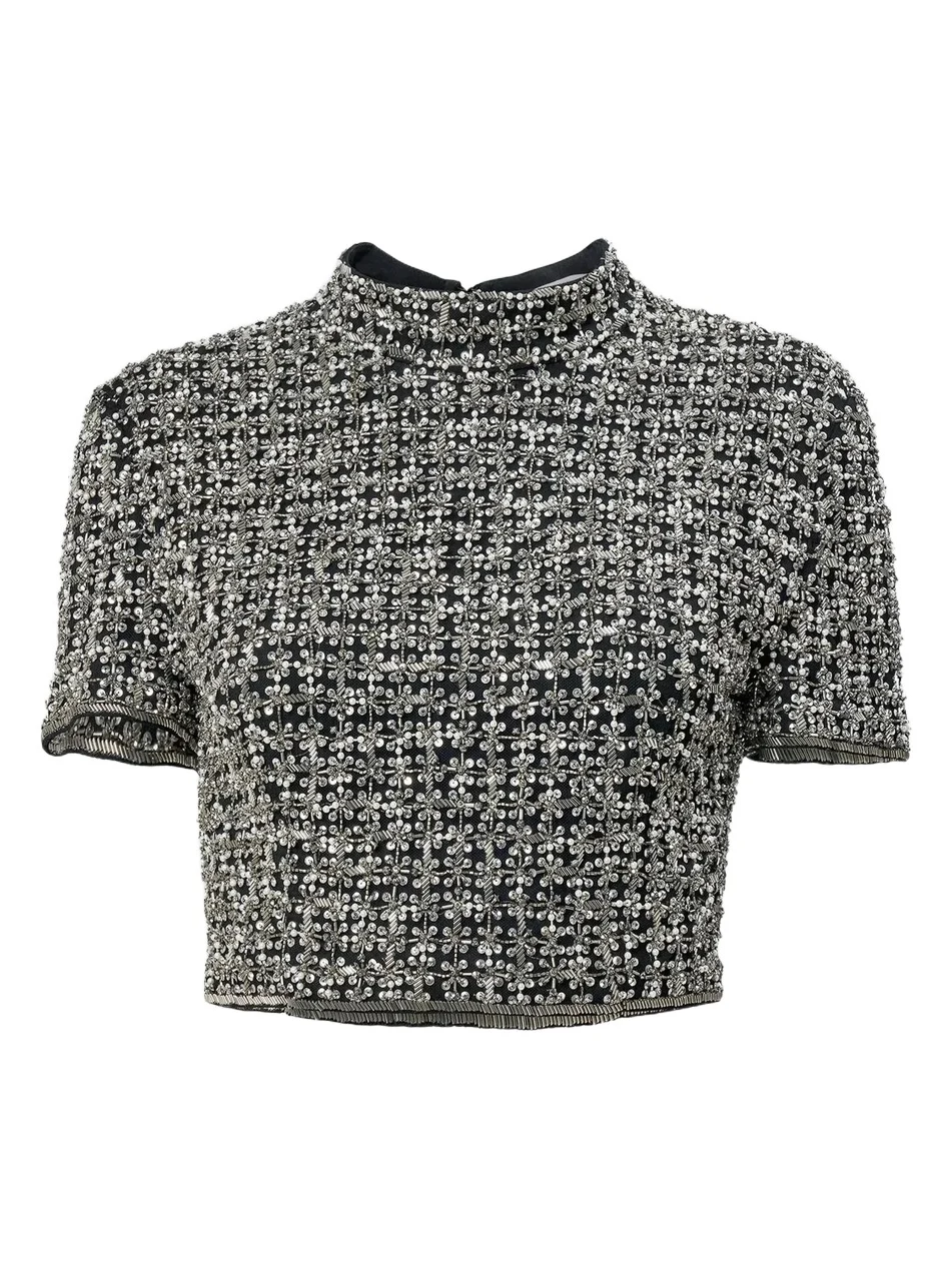 Carolina Herrera Women's Chalet Embellished Short-Sleeve Crop Top