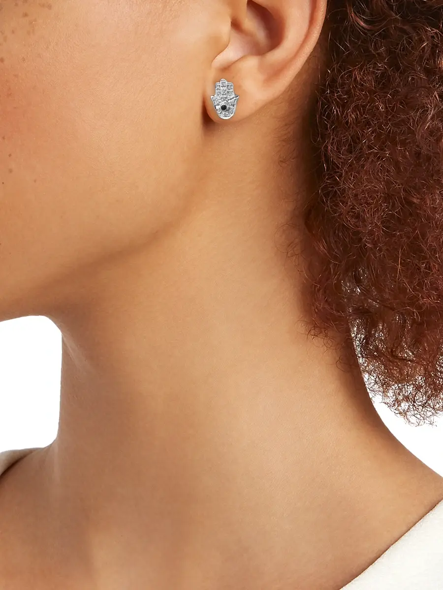 Sydney Evan Women's Single Diamond, Sapphire & 14K White Gold Hamsa Stud Earring | Thumbnail 2
