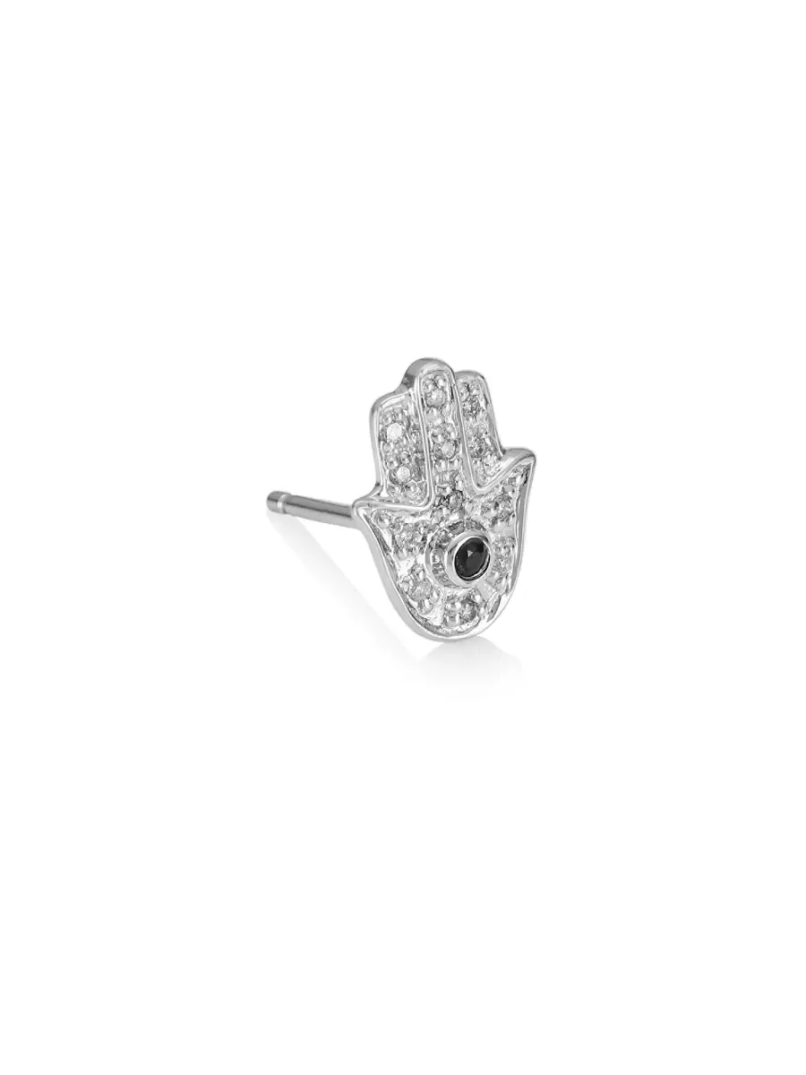 Women's Single Diamond, Sapphire & 14K White Gold Hamsa Stud Earring Women's Single Diamond, Sapphire & 14K White Gold Hamsa Stud Earring