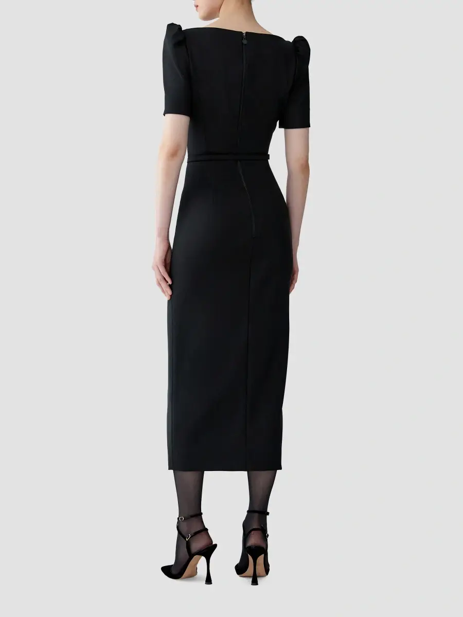 Carolina Herrera Women's Chalet Split-Neck Stretch-Wool Midi Dress | Thumbnail 3 Carolina Herrera Women's Chalet Split-Neck Stretch-Wool Midi Dress | Thumbnail 3