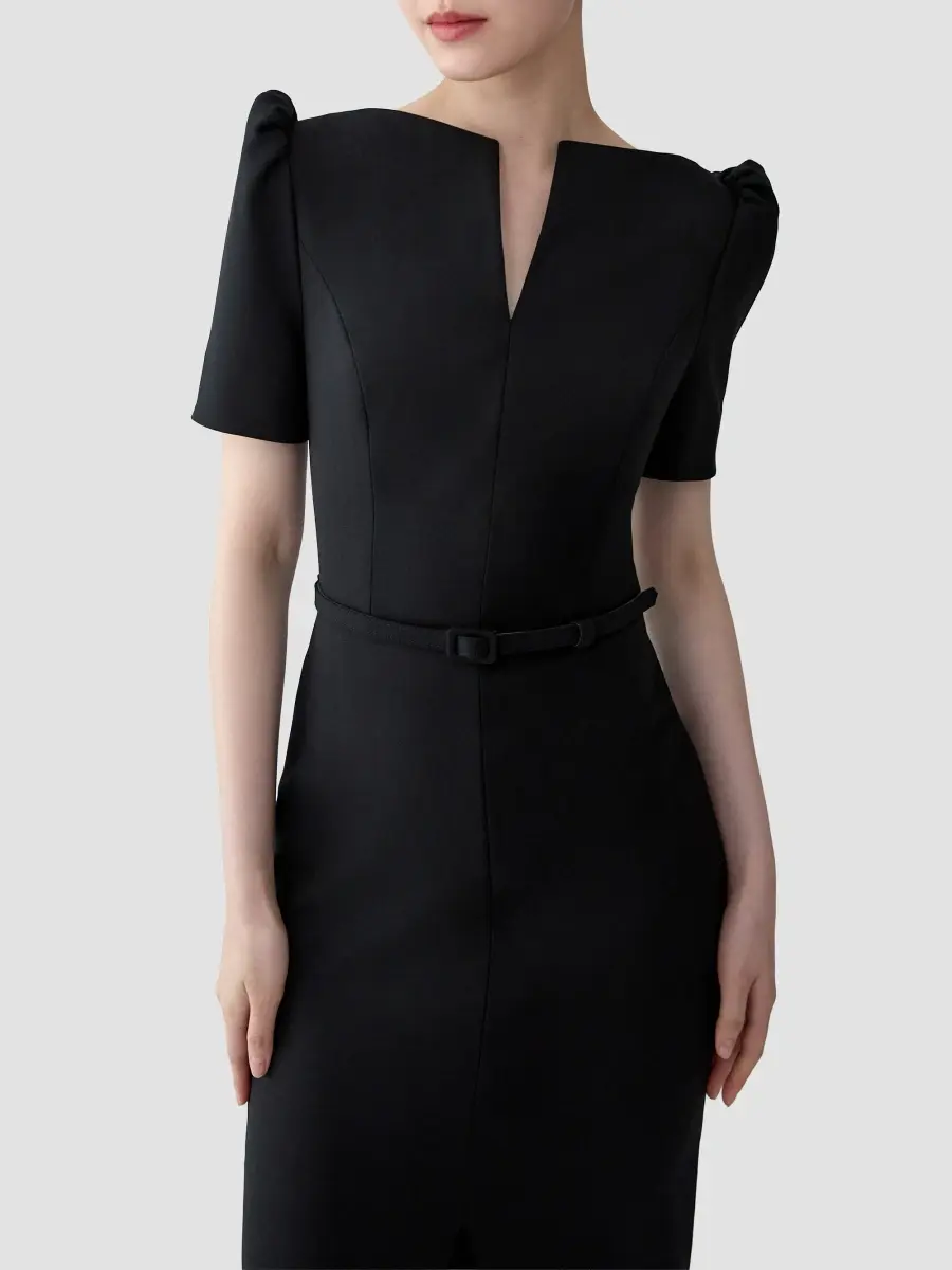 Carolina Herrera Women's Chalet Split-Neck Stretch-Wool Midi Dress | Thumbnail 4 Carolina Herrera Women's Chalet Split-Neck Stretch-Wool Midi Dress | Thumbnail 4