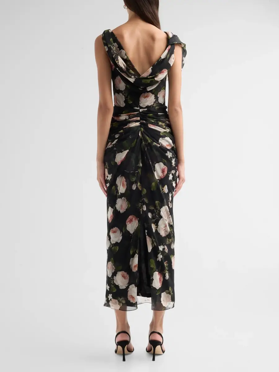 Carolina Herrera Women's Floral Silk Ruched Midi Dress | Thumbnail 3 Carolina Herrera Women's Floral Silk Ruched Midi Dress | Thumbnail 3