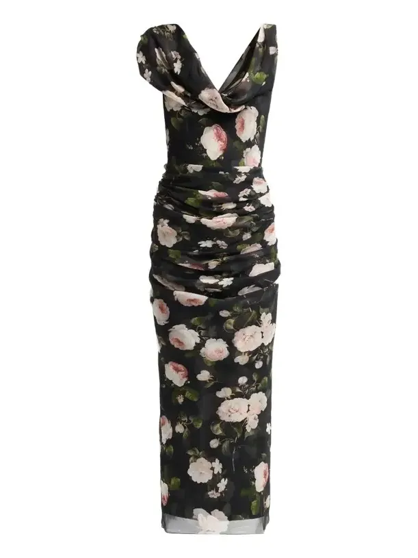 Women's Chalet Floral Silk Ruched Midi Dress Women's Chalet Floral Silk Ruched Midi Dress